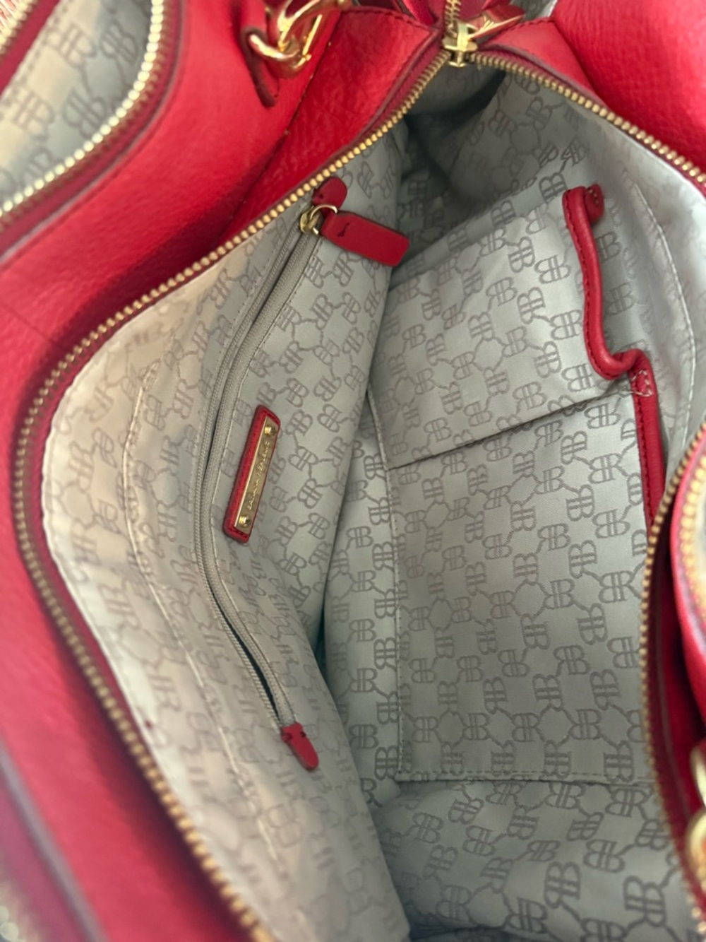 Banana Republic Red lined Leather Tote Handbag with Gold Hardware - Picture 6 of 16